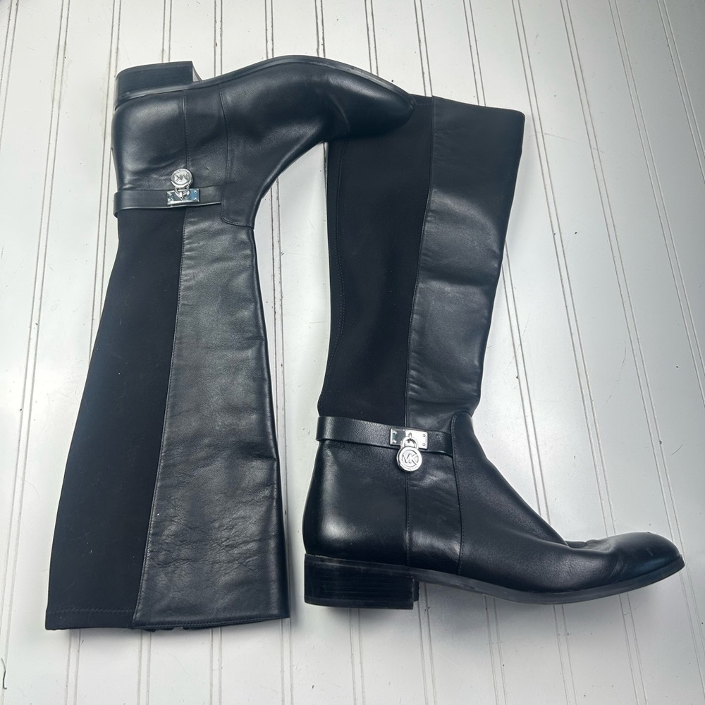 Michael Kors Hamilton Stretch Leather Knee High Riding Boots Womenโs Size 9M - Picture 2 of 10